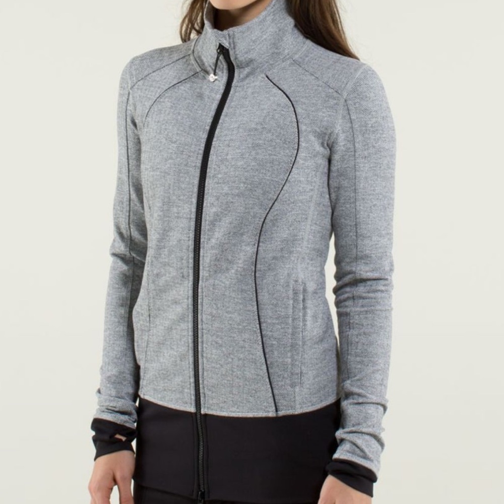 8 Lululemon Nice Asana Jacket Grey Herringbone Luon W4B96S Lightweight Stretchy